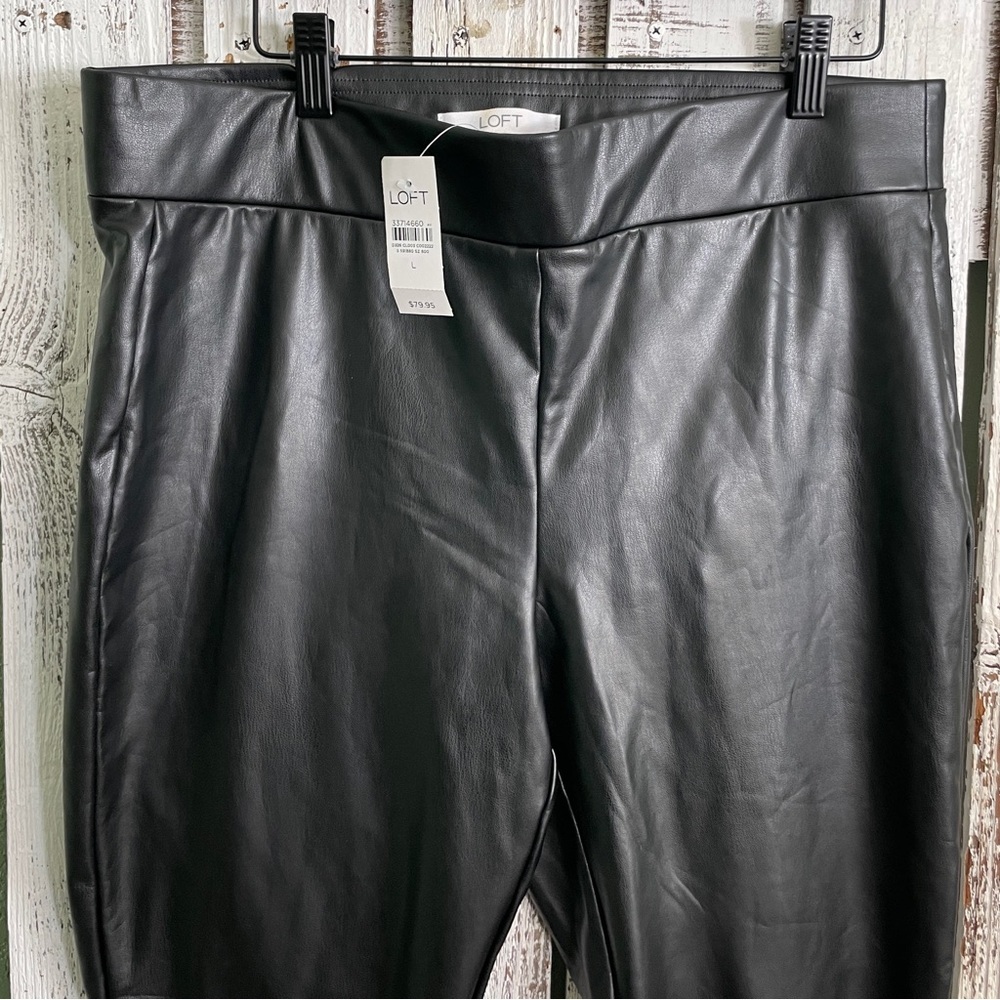 Loft Black Vegan Leather Leggings Pants Size Large Coquette Goth Glam Festive